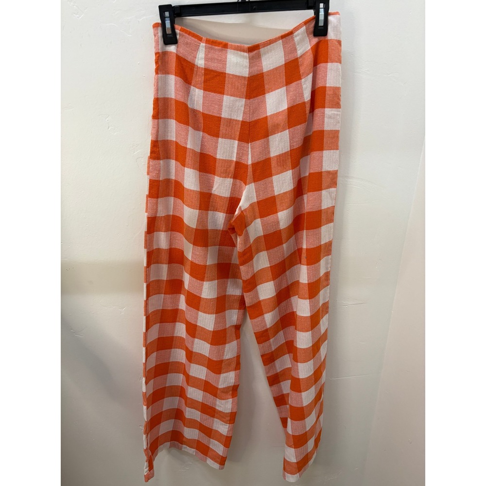 Forever 21 Orange White Gingham Plaid Wide Leg High Rise Pants Medium